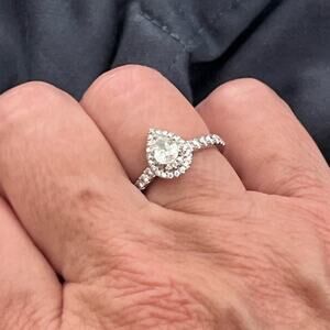 Zales Royal Asscher Pear Diamond Ring 1.5 CTW 14K White Gold Size 7.25 Halo